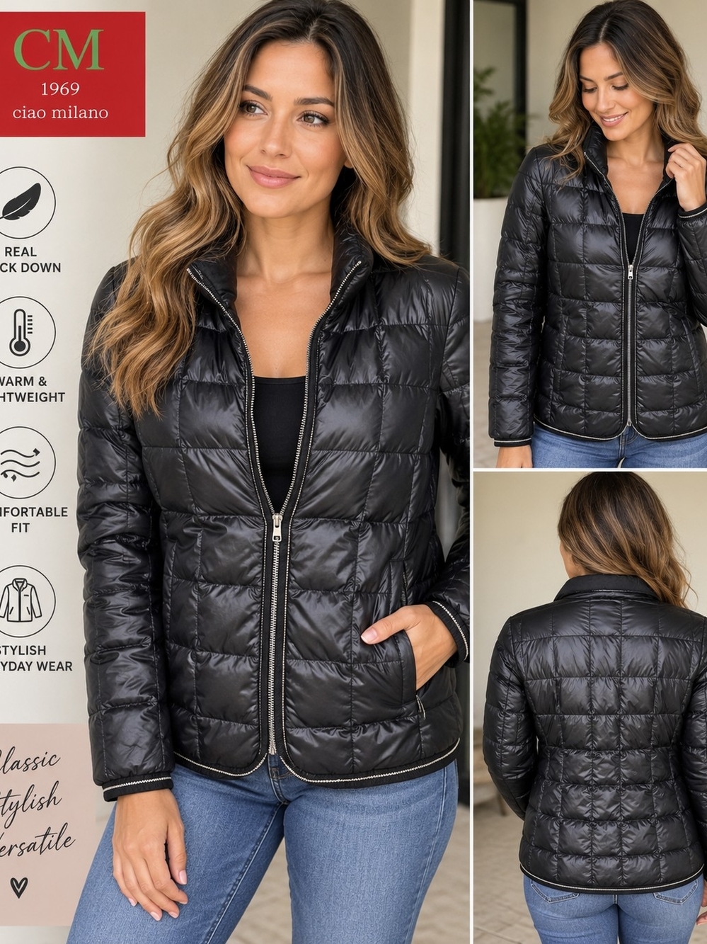 Women's Black Quilted Packable Down Jacket